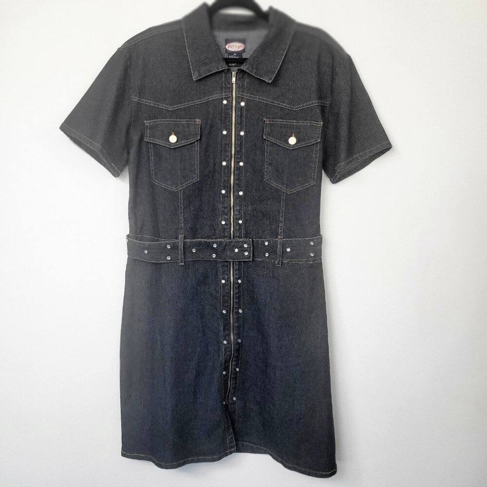 Vintage Y2K/90s Zoey Beth Plus Studded Denim Full Zip Mini Dress